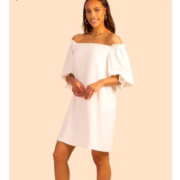 NWT TRINA TURK Equinox Dress Whitewash white ruffle relaxed shoulder mini midi - Picture 2 of 7